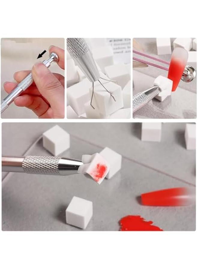 بيوينتي 100 قطعة من اسفنجات اظافر ناعمة بالوان متدرجة مع قلم امساك - ادوات فن الاظافر لاظافر اورا وفرشاة اظافر اومبري مانيكير - لوازم اكسسوارات احترافية - Image 4