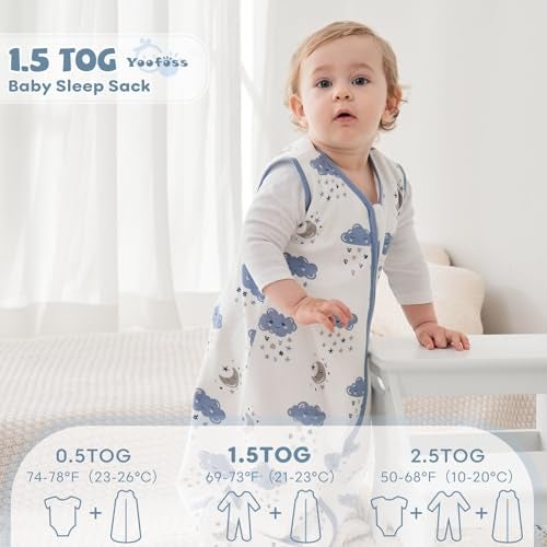 Yoofoss Baby Sleep Sack 18-24 Months with Plush Dots, 2 Pack TOG 1.5 Fleece Baby Wearable Blanket with 2-Way Zipper, Organic Cotton Fabric Toddler Sleeping Sack, (X-Large) - Image 2