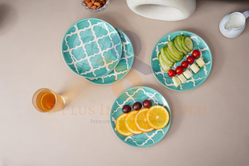 P-PLUS INTERNATIONAL Ceramic Large Plate for Dessert, Pasta, Salad | Hand Painted Dinner Plates for Every Day and Special Occasion | Microwave Safe | 8 Inch 20.5 CM (Green, Set of 4) - Image 5