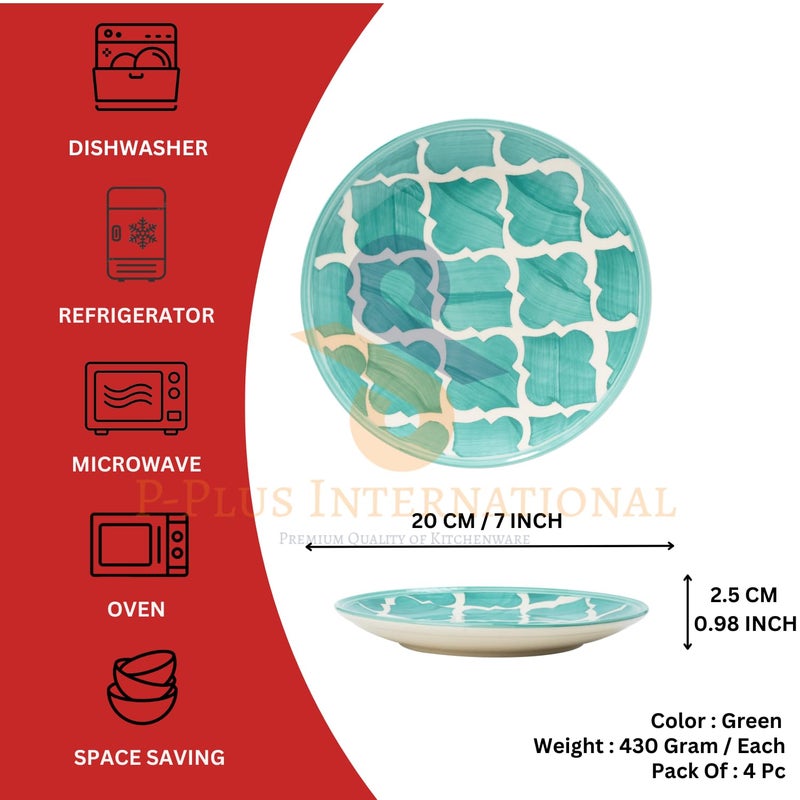 P-PLUS INTERNATIONAL Ceramic Large Plate for Dessert, Pasta, Salad | Hand Painted Dinner Plates for Every Day and Special Occasion | Microwave Safe | 8 Inch 20.5 CM (Green, Set of 4) - Image 2