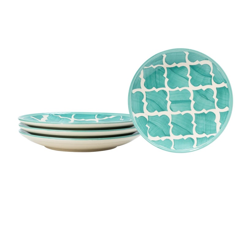 P-PLUS INTERNATIONAL Ceramic Large Plate for Dessert, Pasta, Salad | Hand Painted Dinner Plates for Every Day and Special Occasion | Microwave Safe | 8 Inch 20.5 CM (Green, Set of 4) - Image 1