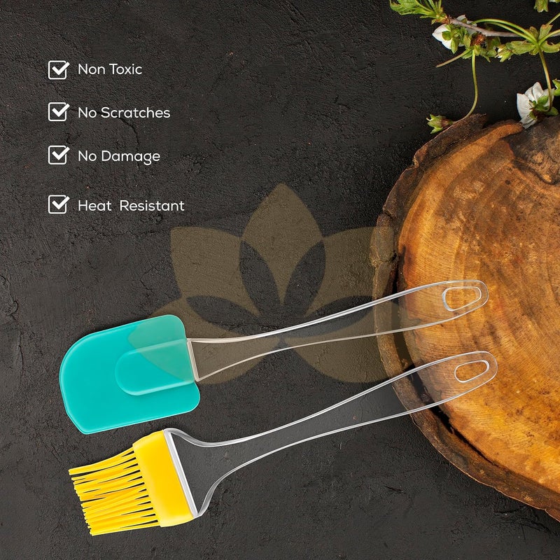SWASTHA HYGIENE Swastha Hygiene Silicone Spatula and Pastry Brush Set Special for CakeMixerGrillingTandoorCookingBakingGlazingBBQOil Brush for Cooking SiliconOil Brush for Kitchen Use Oil Brush with Spectula Assorted Color  - Image 2