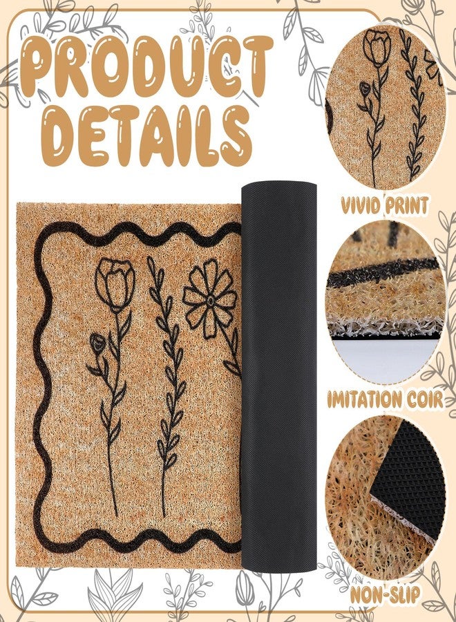 Dunzy Floral Welcome Mat Spring Coir Doormat for Front Door Black Wildflower Wavy Outdoor Non-Slip Decorative Mat for Home Indoor Outside Entrance Porch - Image 4