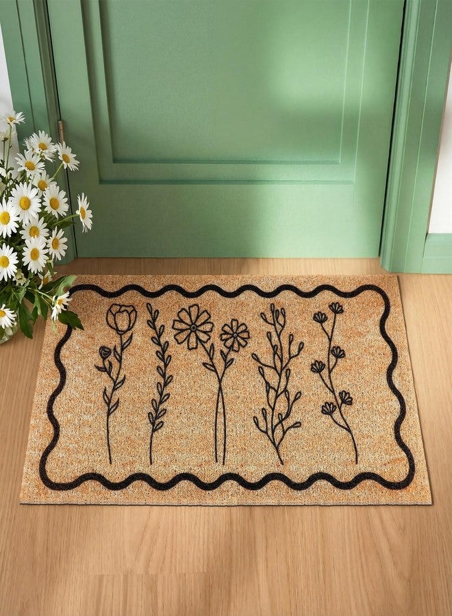 Dunzy Floral Welcome Mat Spring Coir Doormat for Front Door Black Wildflower Wavy Outdoor Non-Slip Decorative Mat for Home Indoor Outside Entrance Porch - Image 5