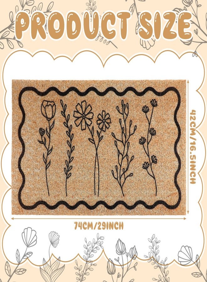 Dunzy Floral Welcome Mat Spring Coir Doormat for Front Door Black Wildflower Wavy Outdoor Non-Slip Decorative Mat for Home Indoor Outside Entrance Porch - Image 3