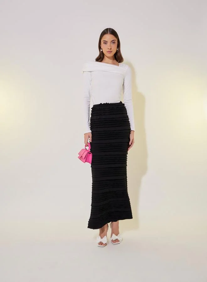 Take Two Draped Asymmetric Neck Crop Knit Top