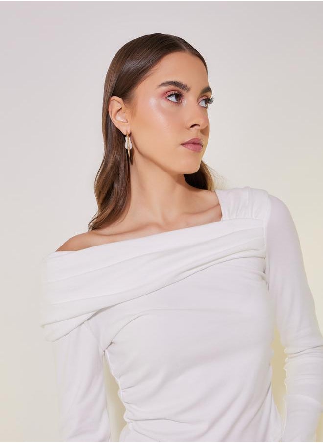 Styli - Draped Asymmetric Neck Crop Knit Top - Image 1