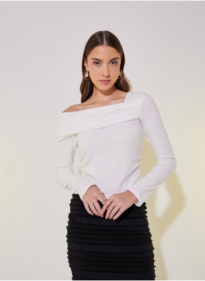 Styli - Draped Asymmetric Neck Crop Knit Top - Image 1