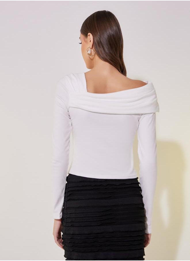 Styli - Draped Asymmetric Neck Crop Knit Top - Image 1