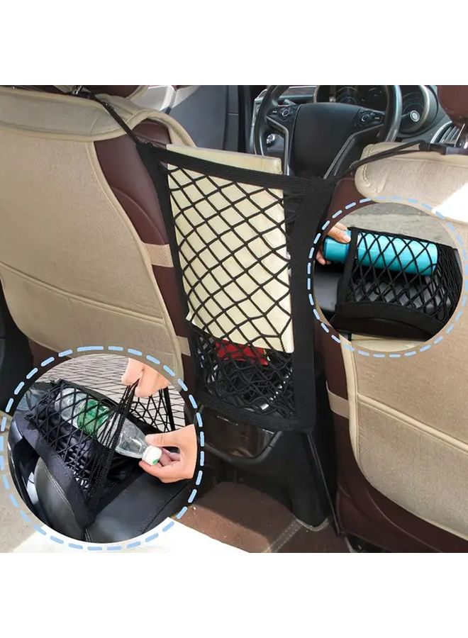 شبكة سميكة مزدوجة الطبقة على الجانبين، جيب تخزين شبكي للسيارة والدراجة النارية، منظم المقعد الأمامي متعدد الوظائف للخوذة والمناديل، مع 4 خطافات قوية. - Image 1
