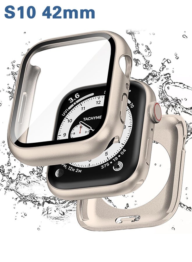 Organizer 2 in 1 Waterproof Case for Apple Watch Series 10 42mm, Straight Edge PC Front & Back Bumper with Tempered Glass Screen Protector 360 Protective Cover for iWatch (42mm, Starlight) - Image 1
