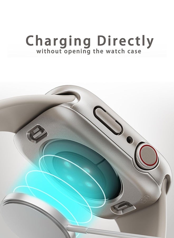 Organizer 2 in 1 Waterproof Case for Apple Watch Series 10 42mm, Straight Edge PC Front & Back Bumper with Tempered Glass Screen Protector 360 Protective Cover for iWatch (42mm, Starlight) - Image 5