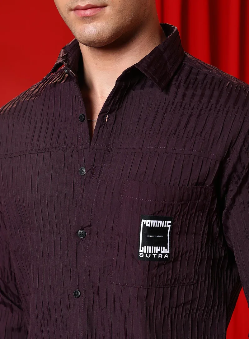 Campus Sutra Men's Plum Purple Panelled -Tactile Shirt