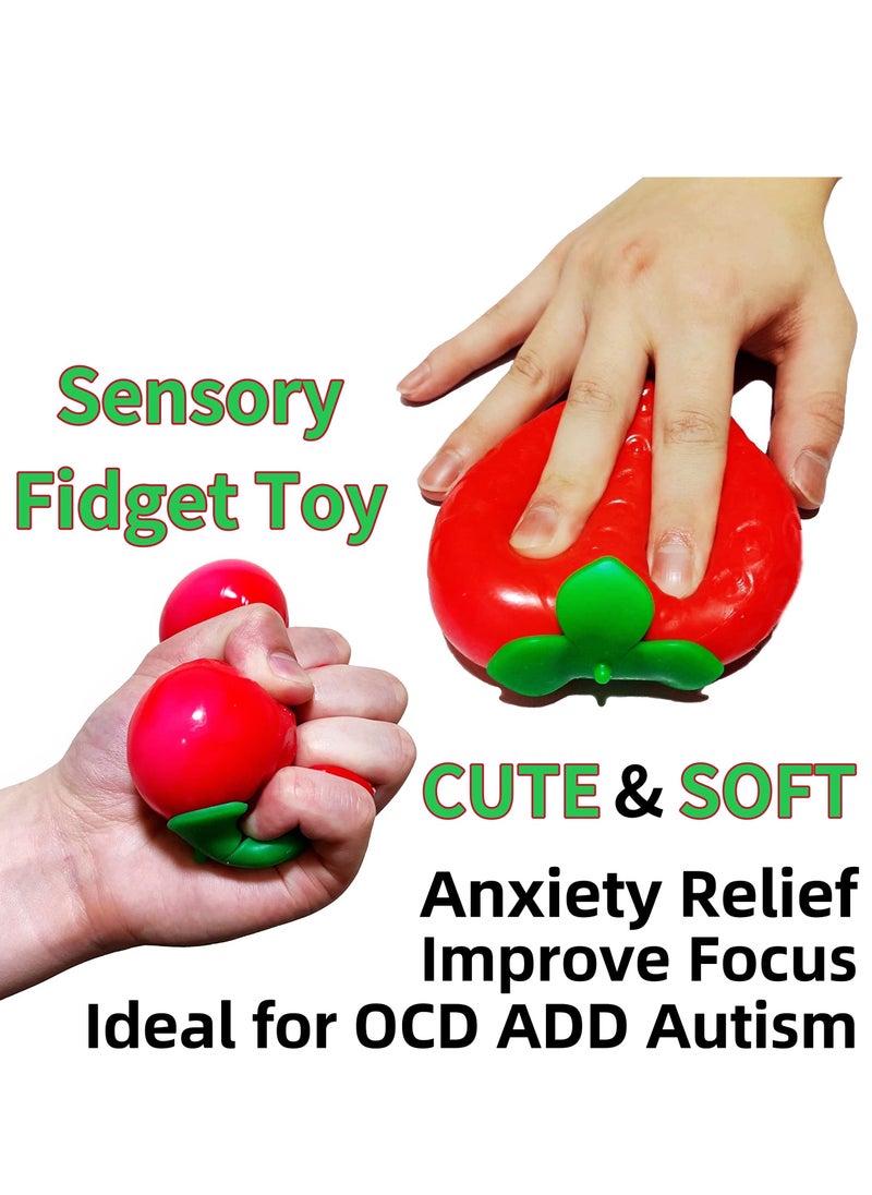 SYOSI - Strawberry Squishy Stress Balls 4 Pack, Fruit Stress Balls for Kids and Adults, Stretchy Stress Relief Squeeze Ball Sensory Fidget Toys Ideal for Anxiety Relief - Image 1