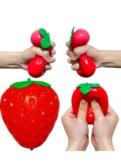 Strawberry Squishy Stress Balls 4 Pack, Fruit Stress Balls for Kids and Adults, Stretchy Stress Relief Squeeze Ball Sensory Fidget Toys Ideal for Anxiety Relief