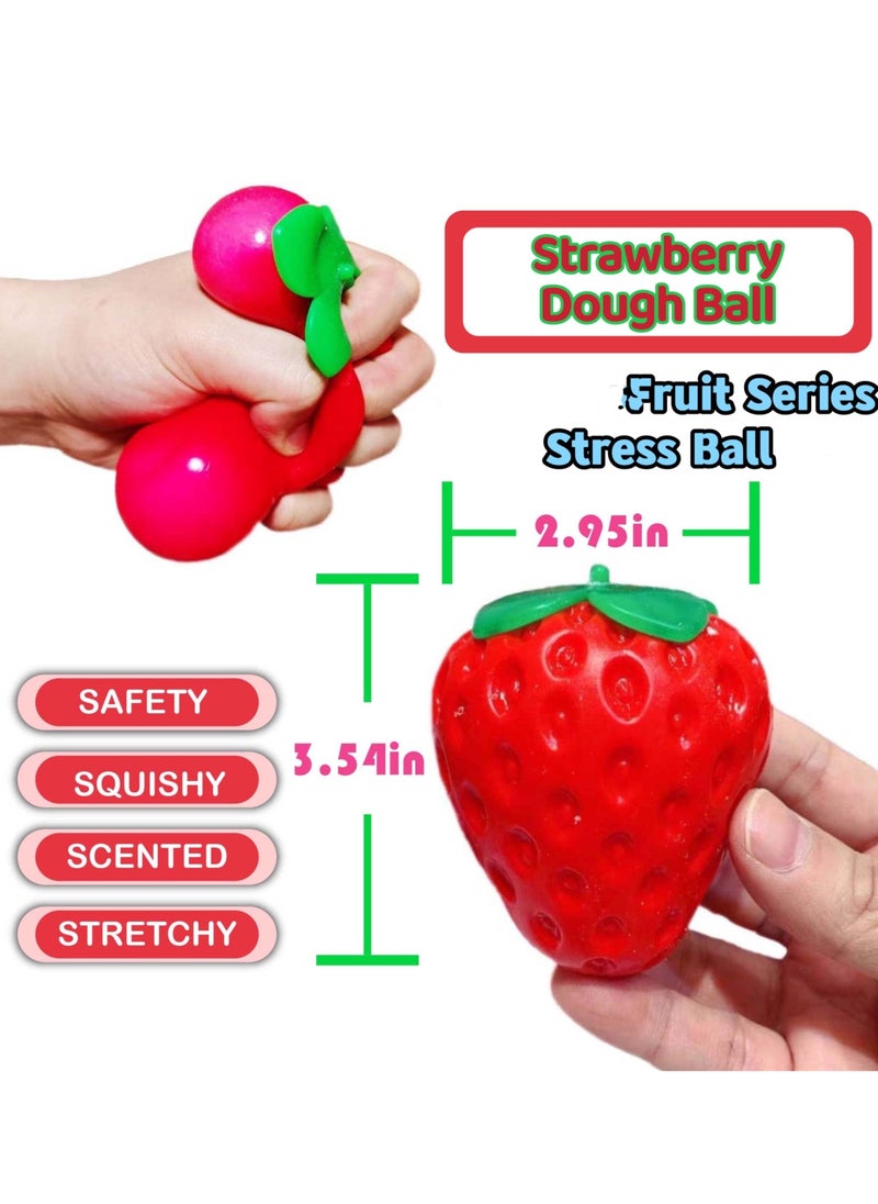 SYOSI - Strawberry Squishy Stress Balls 4 Pack, Fruit Stress Balls for Kids and Adults, Stretchy Stress Relief Squeeze Ball Sensory Fidget Toys Ideal for Anxiety Relief - Image 1