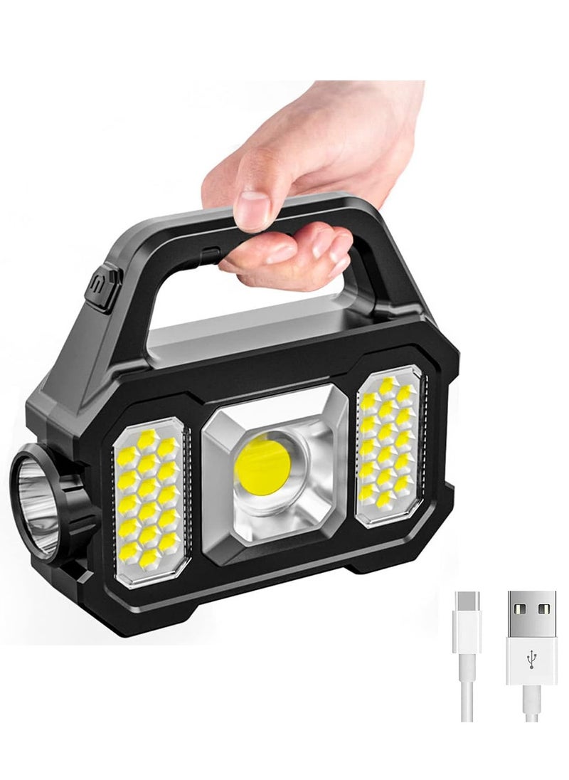 JOGAMS Solar Handheld Flashlight with USB Cable, 6 Modes Rechargeable Multifunction Lights Super Bright LED Searchlight, Lightweight Waterproof Portable Spotlight for Outdoor Camping Emergencies  - Image 1