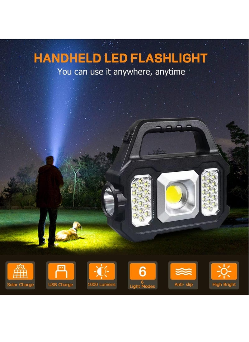 JOGAMS Solar Handheld Flashlight with USB Cable, 6 Modes Rechargeable Multifunction Lights Super Bright LED Searchlight, Lightweight Waterproof Portable Spotlight for Outdoor Camping Emergencies  - Image 5
