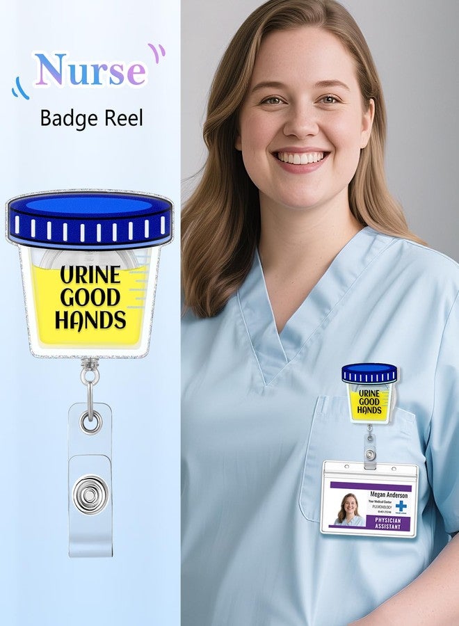 Besoar Shaker Nurse Badge Reel - Urine Good Hands Nursing Badge Holder Retractable with ID Clip,Funny Urology Name Tag Card Accessories with Alligator Clip for Nurse Student Work Hospital - Image 2