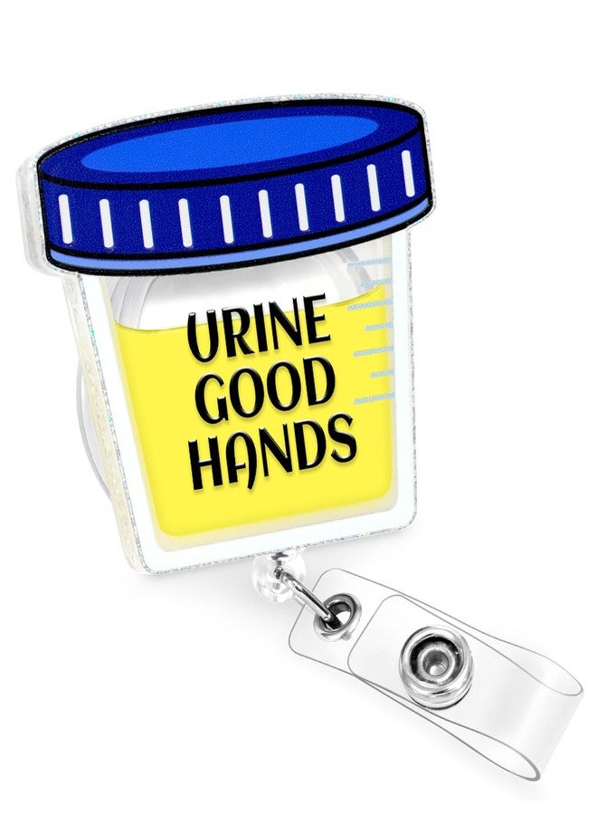 Besoar Shaker Nurse Badge Reel - Urine Good Hands Nursing Badge Holder Retractable with ID Clip,Funny Urology Name Tag Card Accessories with Alligator Clip for Nurse Student Work Hospital - Image 1