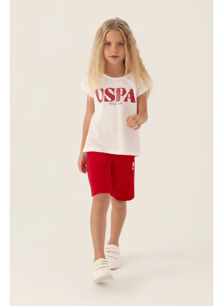 يو اس بولو اسن Licensed Flower Written Red Girls Bermuda Set