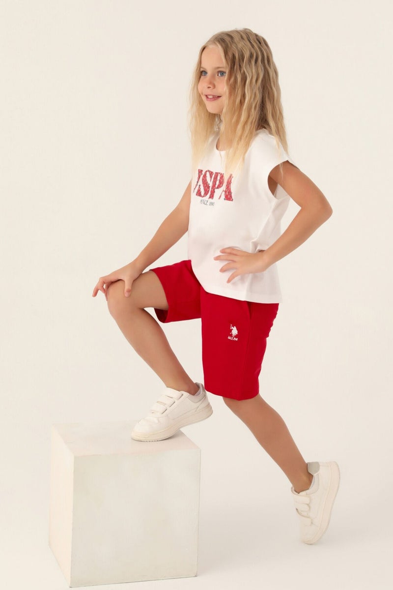 U.S. Polo Assn. Licensed Flower Written Red Girls Bermuda Set  - Image 2