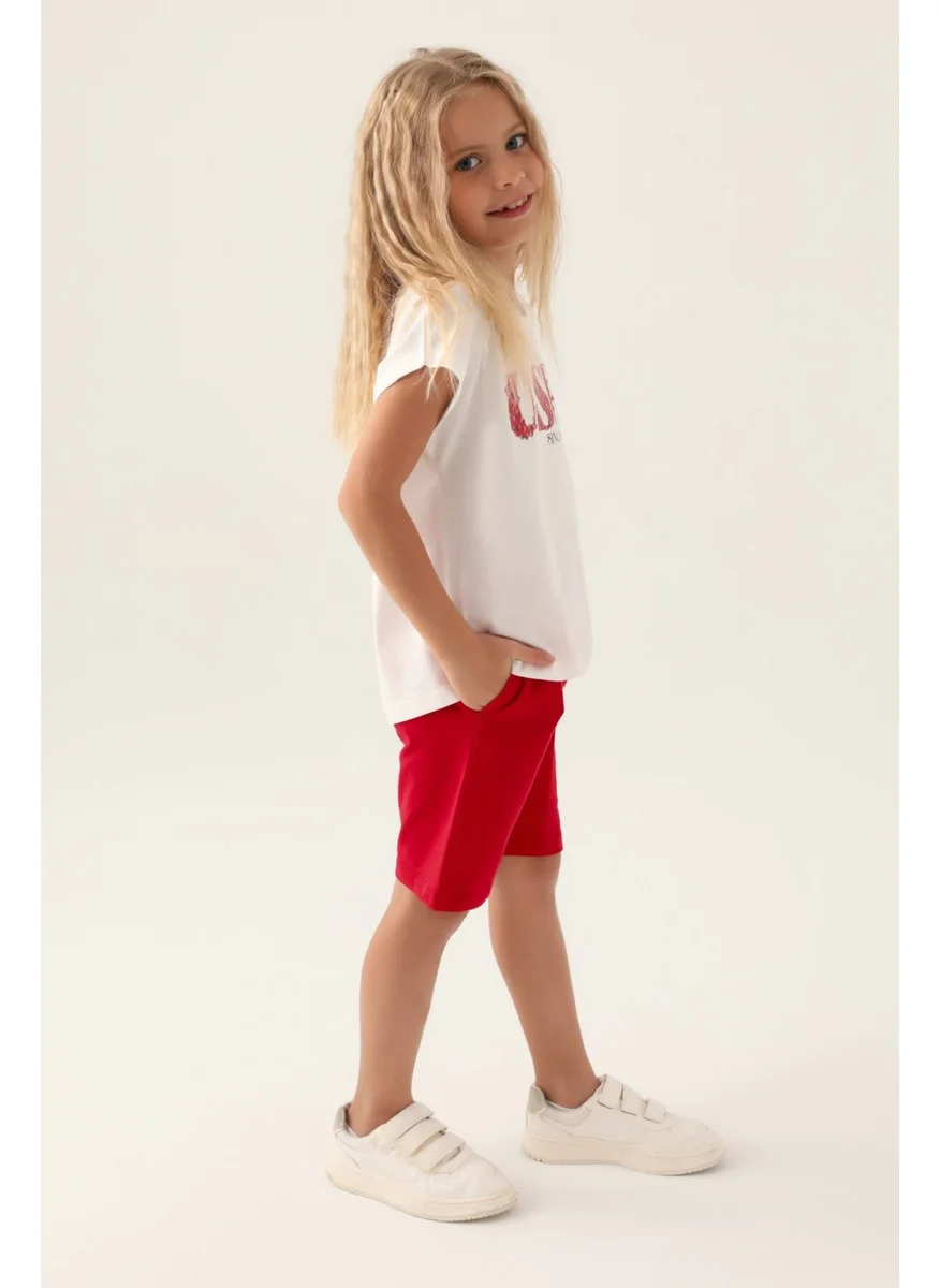 يو اس بولو اسن Licensed Flower Written Red Girls Bermuda Set