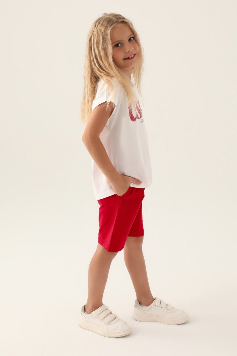 U.S. Polo Assn. Licensed Flower Written Red Girls Bermuda Set  - Image 3
