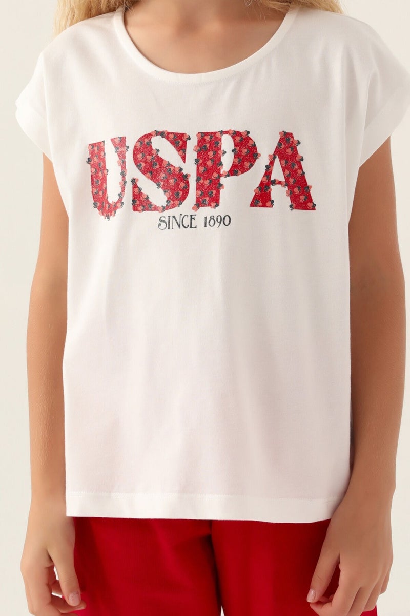 U.S. Polo Assn. Licensed Flower Written Red Girls Bermuda Set  - Image 4