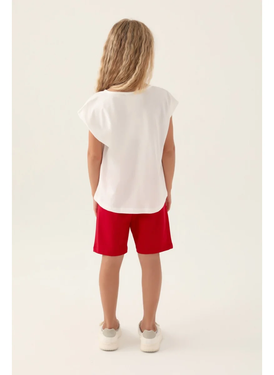 يو اس بولو اسن Licensed Flower Written Red Girls Bermuda Set