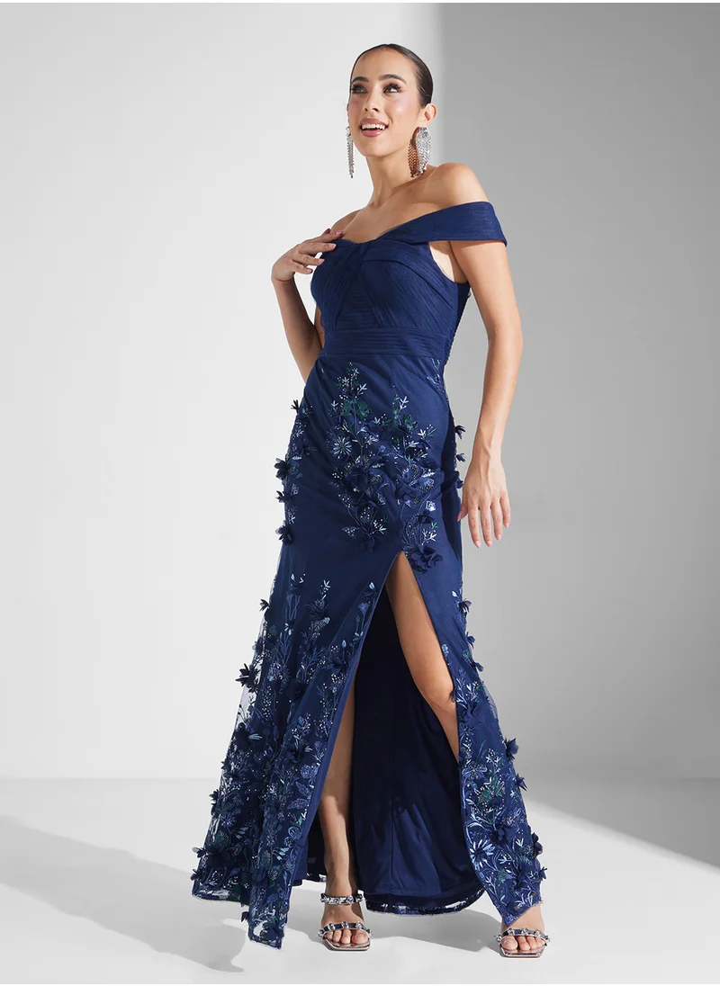 AIDAN MATTOX off shoulder sequin maxi dress