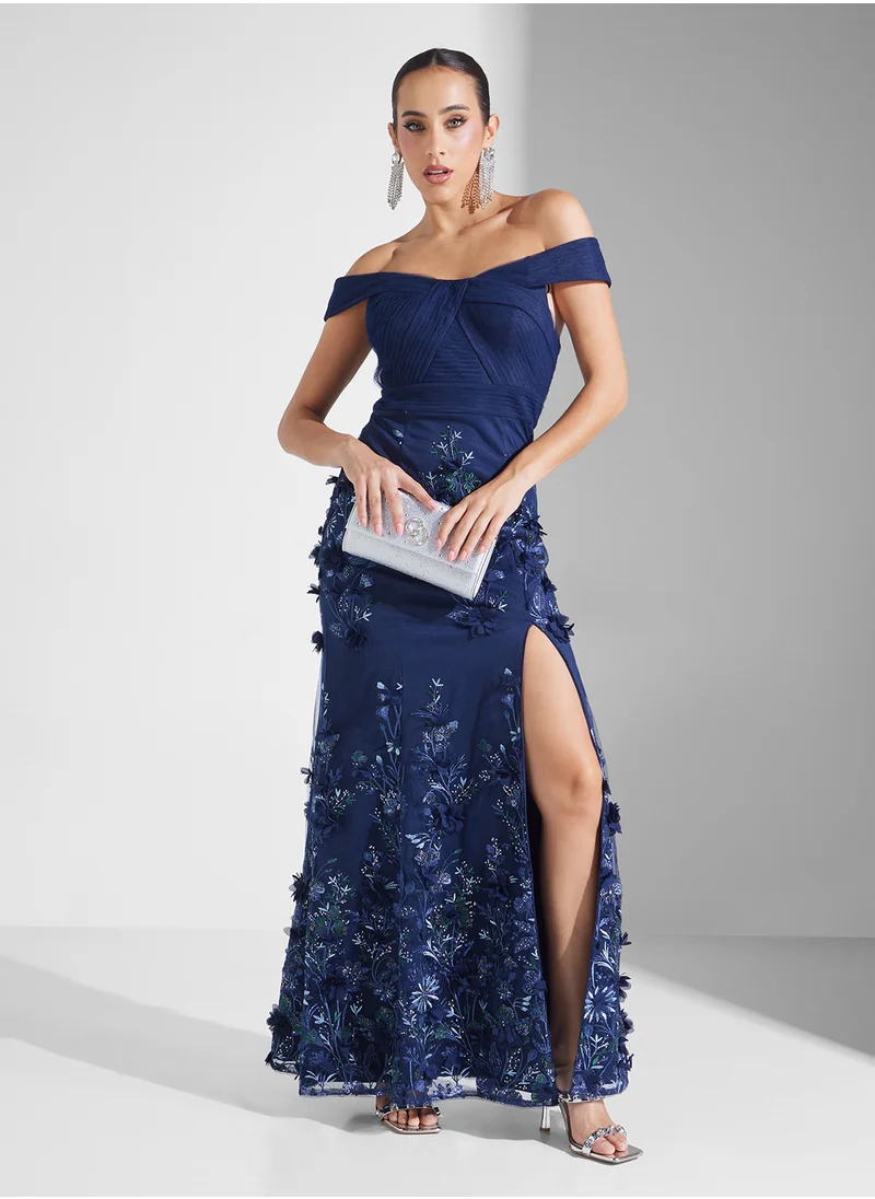 AIDAN MATTOX off shoulder sequin maxi dress