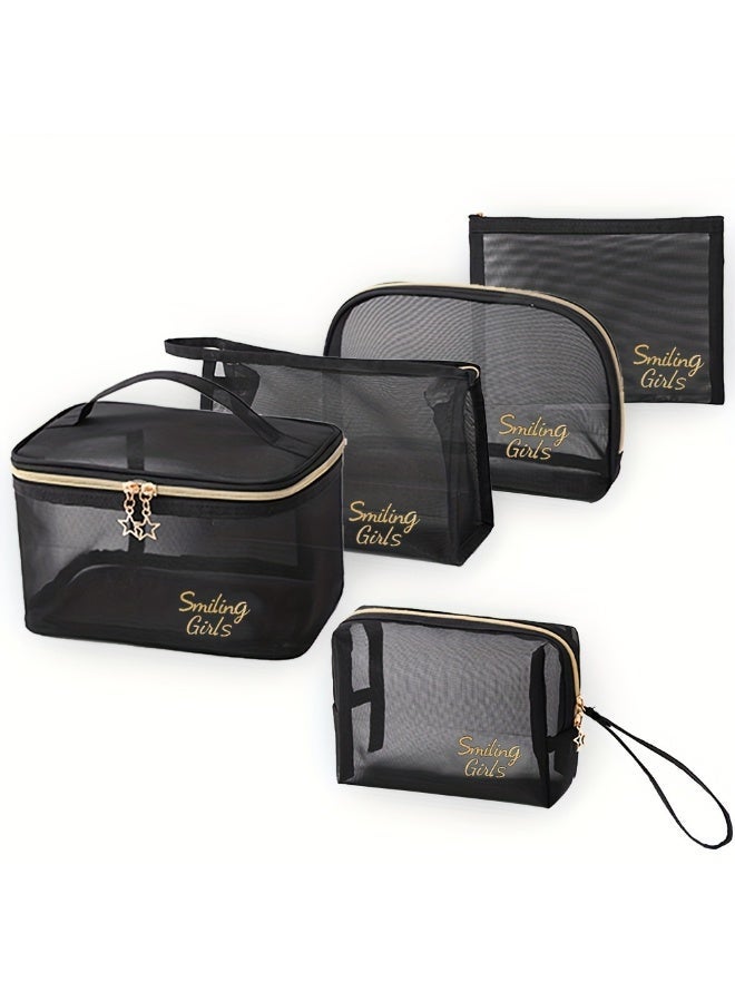 QIYUE 5-Piece Set - Women's Mesh Transparent Travel Toiletry Bag, Portable Cosmetic Organizer - Image 1