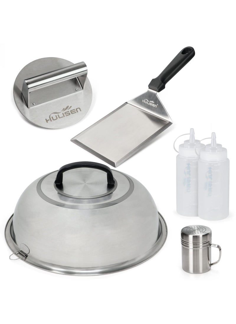 HULISEN HULISEN Smashed Burger Kit Burger Press 12 Inch Basting Cover Grill Spatula Spice Dredge Shaker and 2 Squeeze Bottles  Griddle Accessories Kit for Flat Top Griddle Grill Cooking Gift Package 