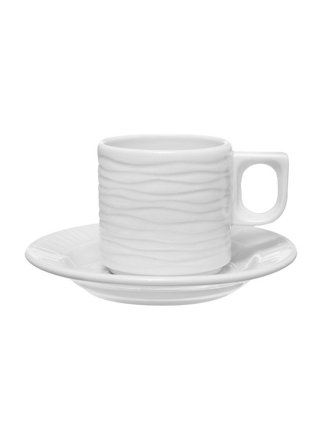 Kutahya Coffee Cup 100 ML & Saucer 12 CM Sea Wave Decorated - Image 1