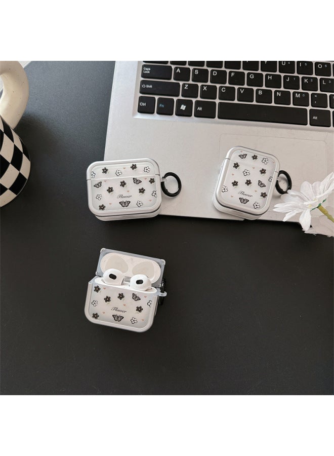 Loquat Tiled erfly Black Flower For Airpods Pro2 For Apple Bluetooth Wireless Earphone Set 1/2/3 Generation Creative Women-Color:Electroplated Edge erfly Black Flower + Ring-Applicable Models:Airpods Pro/p  - Image 2