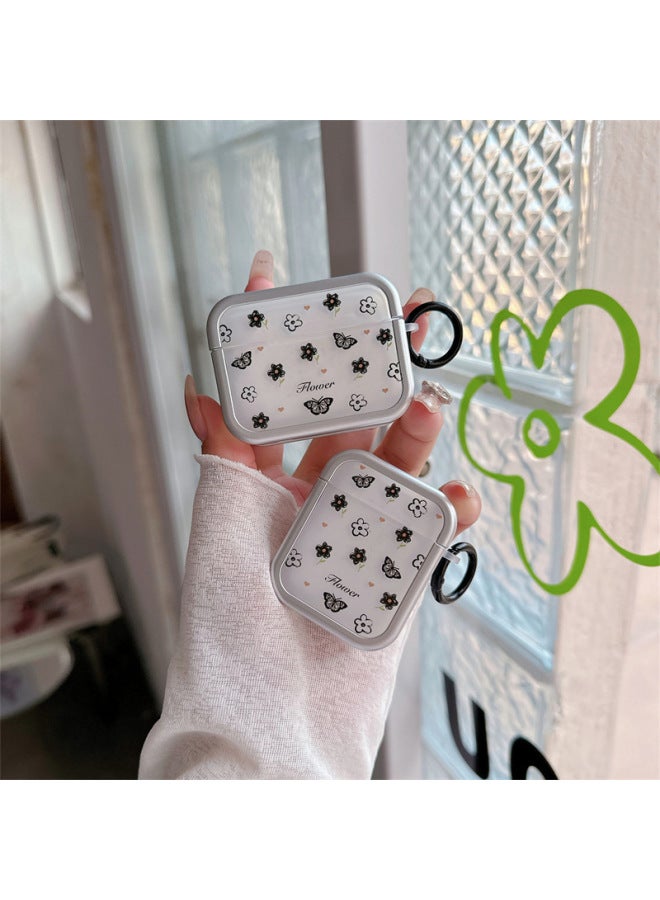 Loquat Tiled erfly Black Flower For Airpods Pro2 For Apple Bluetooth Wireless Earphone Set 1/2/3 Generation Creative Women-Color:Electroplated Edge erfly Black Flower + Ring-Applicable Models:Airpods Pro/p  - Image 1