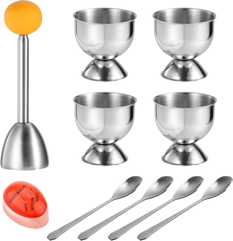 MOLFUJ Egg Cups for Soft Boiled Eggs with Spoons, Egg Cracker Topper Set with Egg Timer, Perfect Hard Boiled Egg Holder Cutter Tool for Breakfast - Image 1