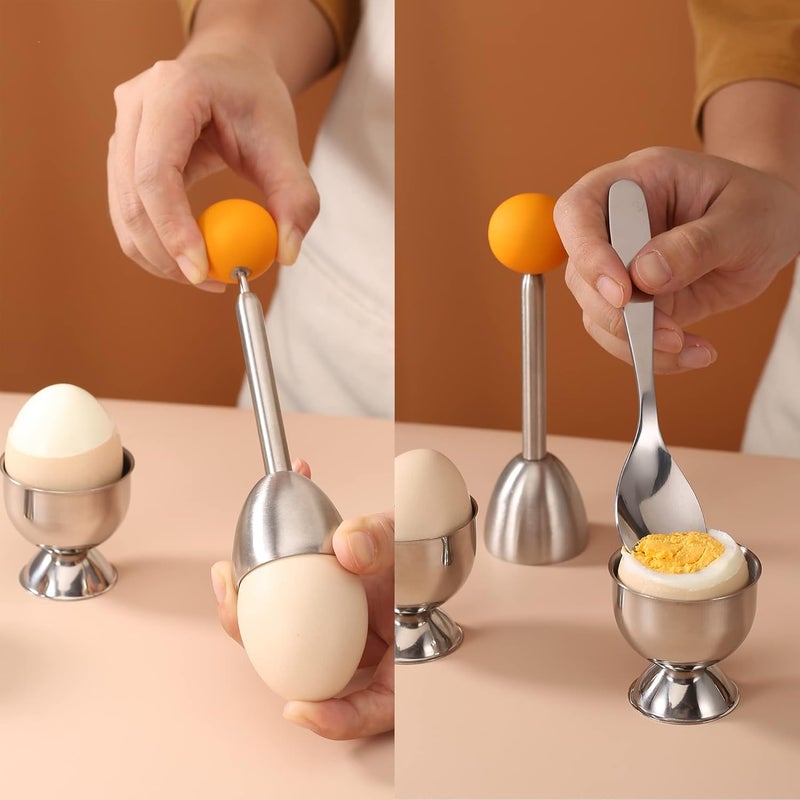 MOLFUJ Egg Cups for Soft Boiled Eggs with Spoons, Egg Cracker Topper Set with Egg Timer, Perfect Hard Boiled Egg Holder Cutter Tool for Breakfast - Image 5