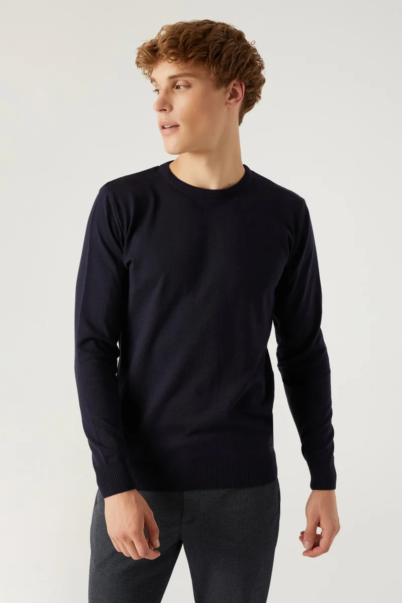 D'S DAMAT Regular Fit Navy Blue Cotton Blend Knitwear Sweater 5HF06ORT12004