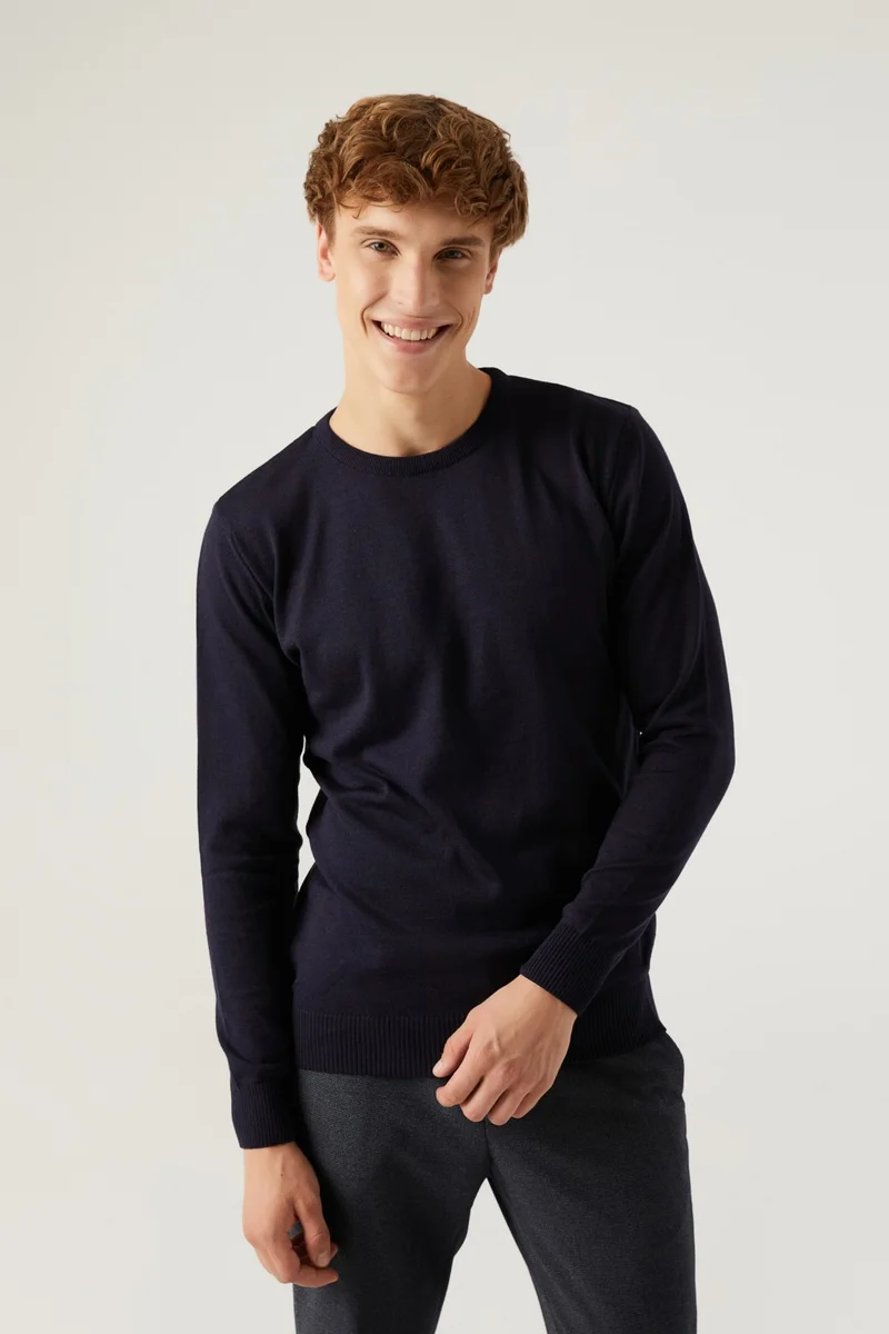 D'S DAMAT Regular Fit Navy Blue Cotton Blend Knitwear Sweater 5HF06ORT12004