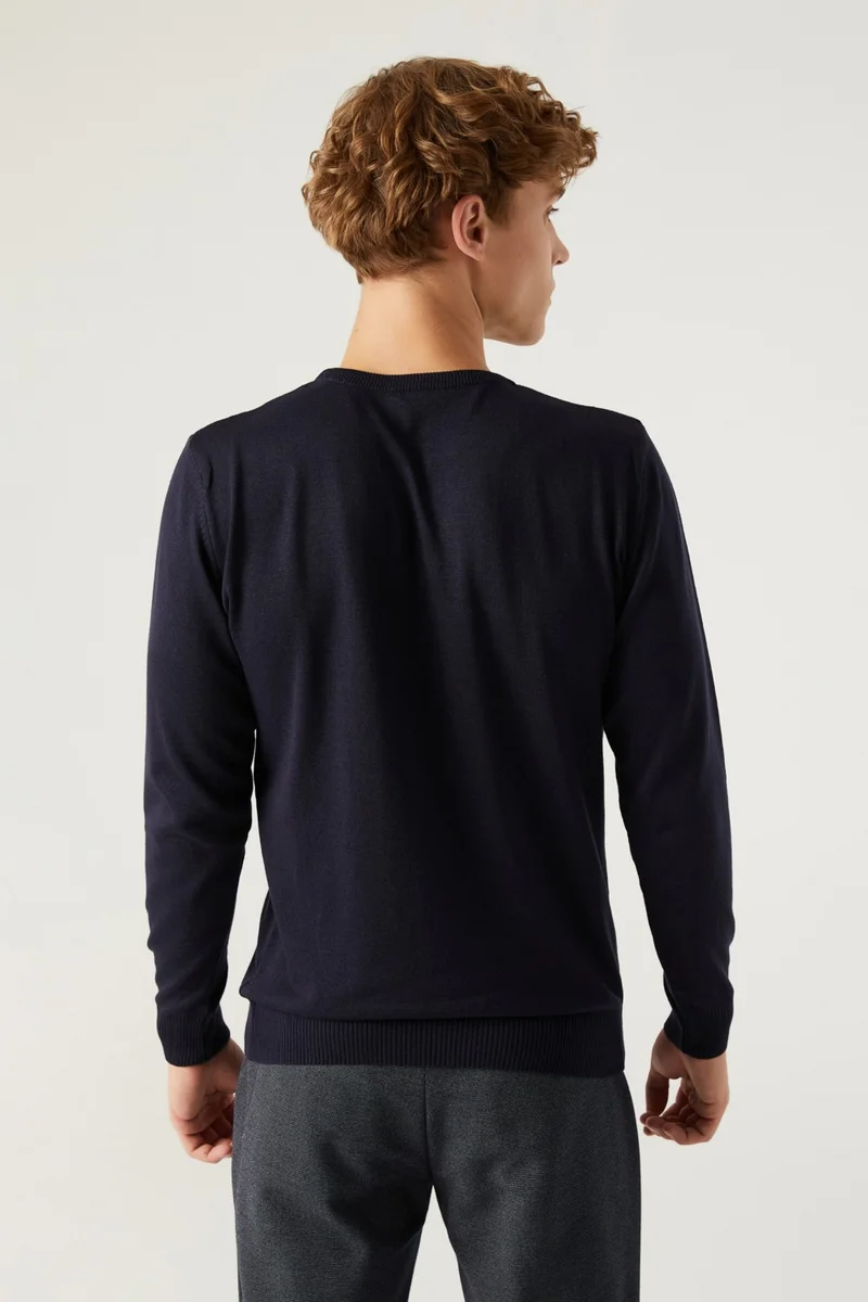 D'S DAMAT Regular Fit Navy Blue Cotton Blend Knitwear Sweater 5HF06ORT12004