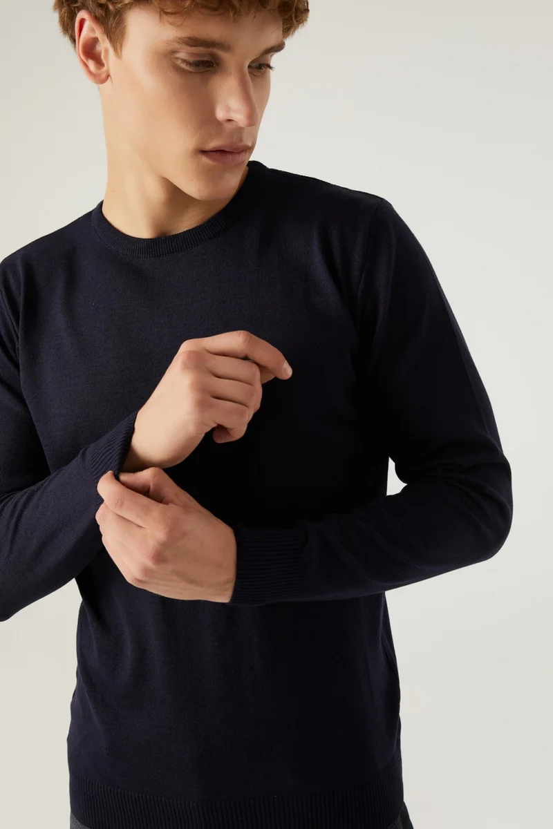D'S DAMAT Regular Fit Navy Blue Cotton Blend Knitwear Sweater 5HF06ORT12004