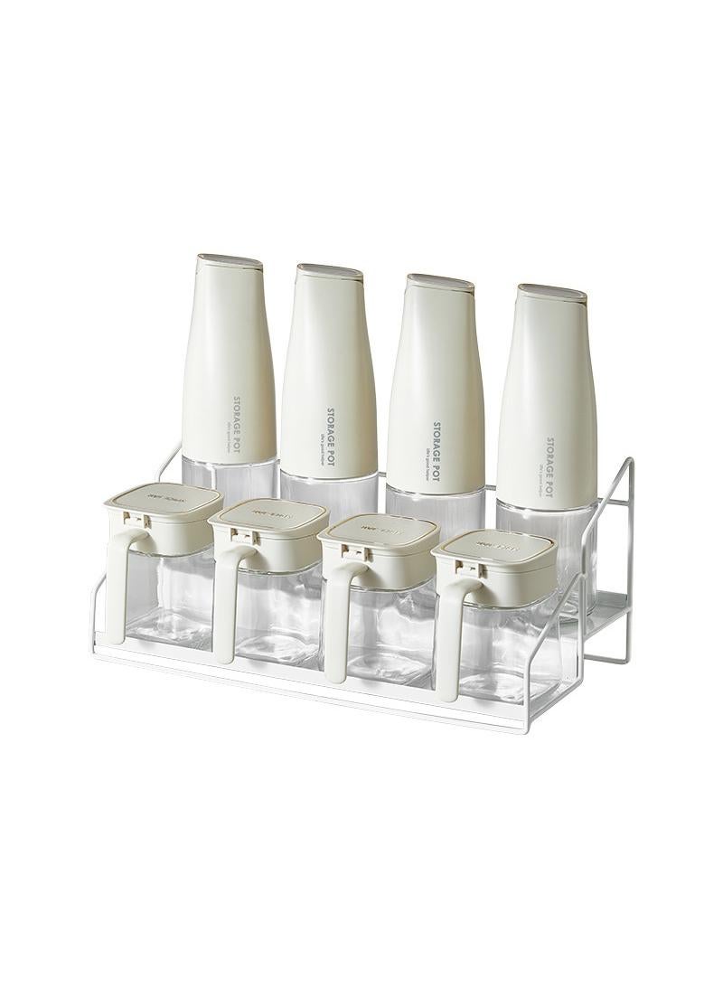 Bluejw 9-Piece Condiment Glass Oil Pot Seasoning Jar With Metal Rack Storage Organization For Kitchen Set - Image 1