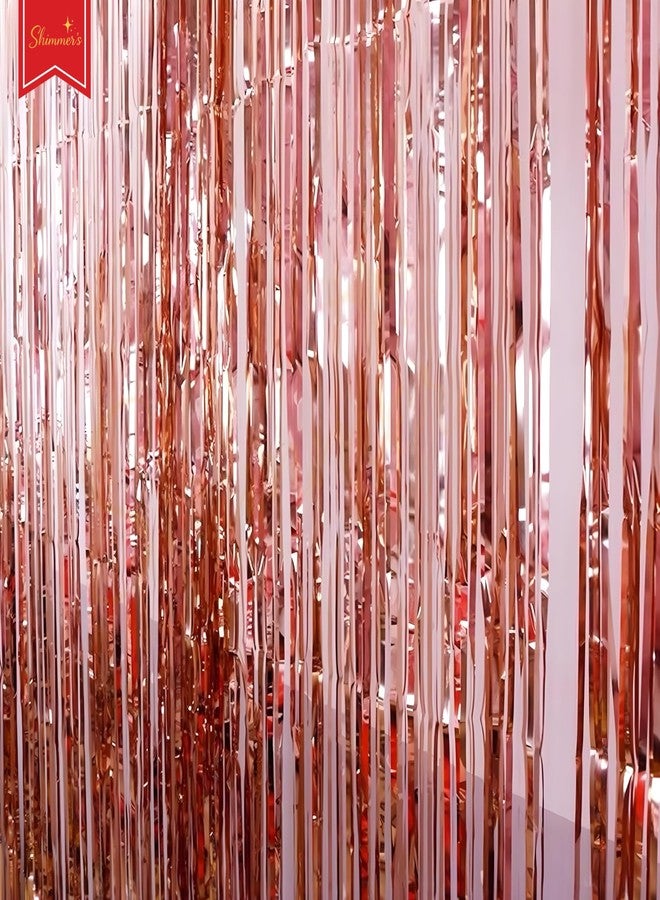 Shimmers Rose Gold Foil Fringe Curtain – Pack of 2, 3ft x 6ft Metallic Tinsel Photo Booth Backdrop for B'day, Anniversary, Bachelorette, Baby Shower, Wedding, New Year, Celebration Decorations - Image 3