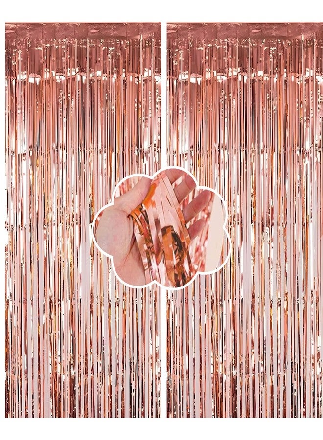 Shimmers Rose Gold Foil Fringe Curtain – Pack of 2, 3ft x 6ft Metallic Tinsel Photo Booth Backdrop for B'day, Anniversary, Bachelorette, Baby Shower, Wedding, New Year, Celebration Decorations - Image 1