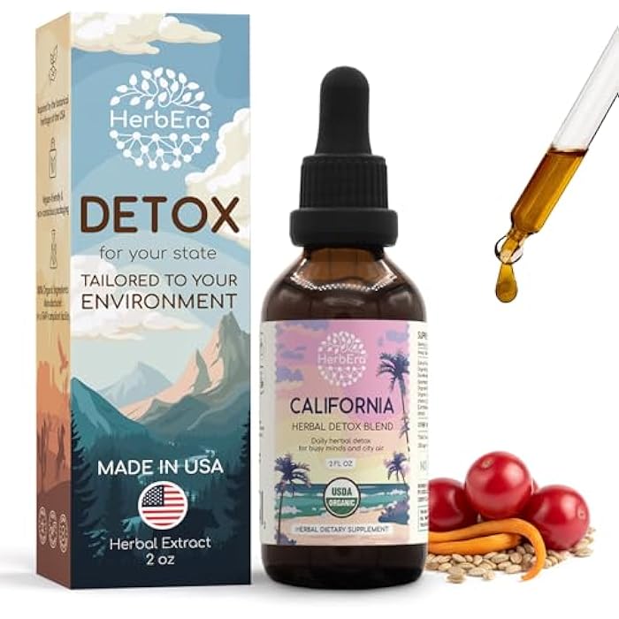 HerbEra California Herbal Detox Blend - USDA Organic Extract, Made in USA | Immune & Liver Support Liquid Drops | Burdock, Dandelion Root, Eleuthero, Milk Thistle, Schisandra | 2 fl oz - Image 1