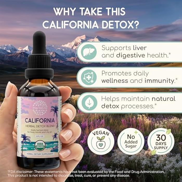 HerbEra California Herbal Detox Blend - USDA Organic Extract, Made in USA | Immune & Liver Support Liquid Drops | Burdock, Dandelion Root, Eleuthero, Milk Thistle, Schisandra | 2 fl oz - Image 2
