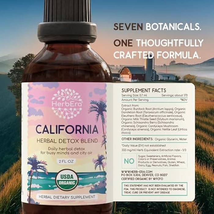 HerbEra California Herbal Detox Blend - USDA Organic Extract, Made in USA | Immune & Liver Support Liquid Drops | Burdock, Dandelion Root, Eleuthero, Milk Thistle, Schisandra | 2 fl oz - Image 5