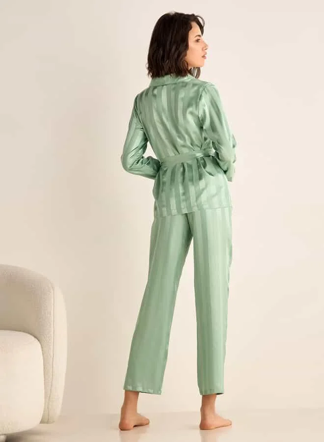 Splash FAV Striped Jacquard Shirt and Pyjama Set